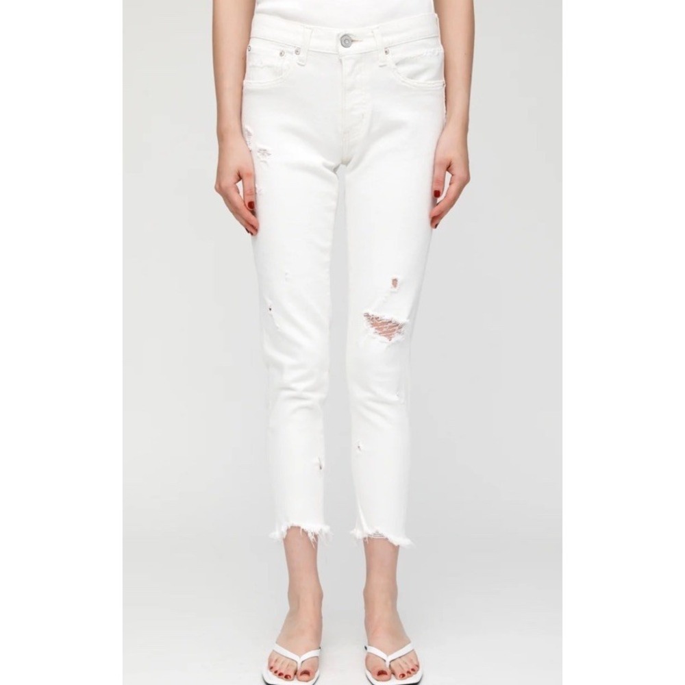 MOUSSY Vintage Jeans 27 White Japan Denim Slim Distressed Glendale Raw Hem Ankle